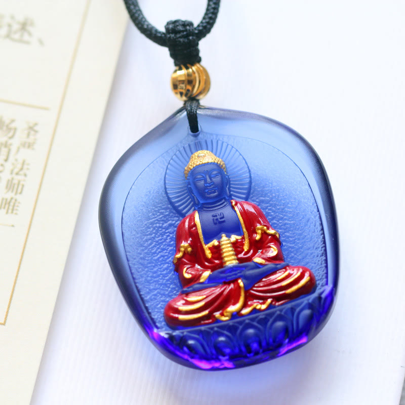 Buddha Stones Tibet Medicine Buddha Liuli Crystal Compassion Necklace Pendant - Pagoda Medicine Buddha - image 7