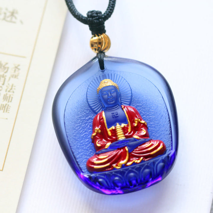 Buddha Stones Tibet Medicine Buddha Liuli Crystal Compassion Necklace Pendant - Pagoda Medicine Buddha - image 7