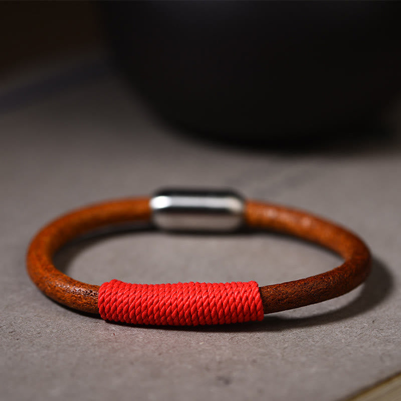 Buddha Stones Tibetan Leather Handmade Five Elements Luck Braid String Buckle Bracelet - Red(Fire) - 19cm - image 13