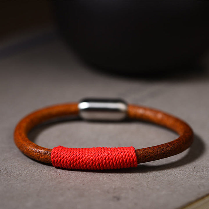 Buddha Stones Tibetan Leather Handmade Five Elements Luck Braid String Buckle Bracelet - Red(Fire) - 19cm - image 13