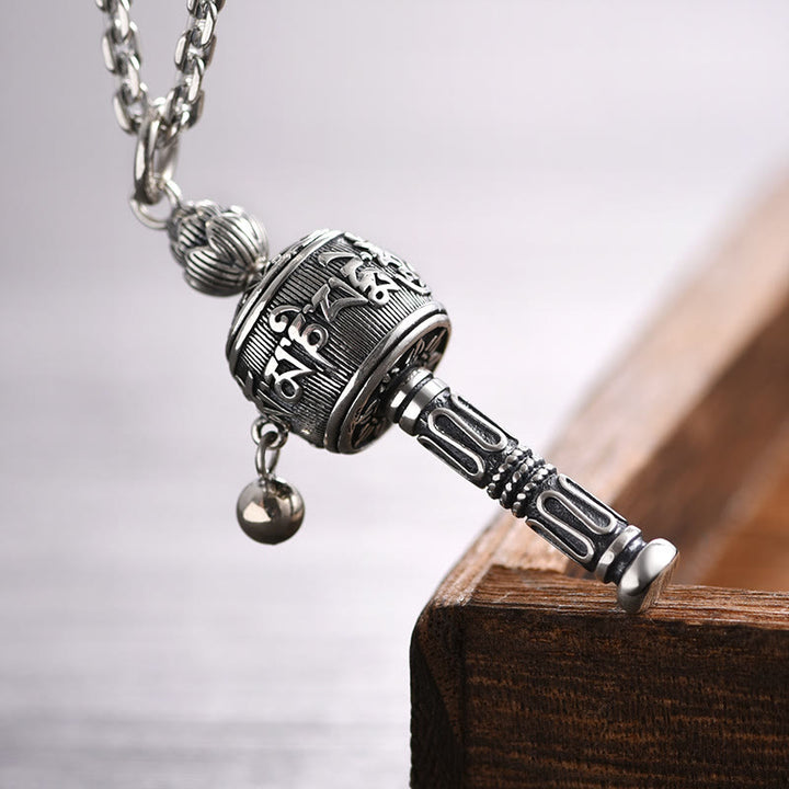 Buddha Stones Tibetan Om Mani Padme Hum Prayer Wheel Lotus Wisdom Rotatable Necklace Pendant - image 2