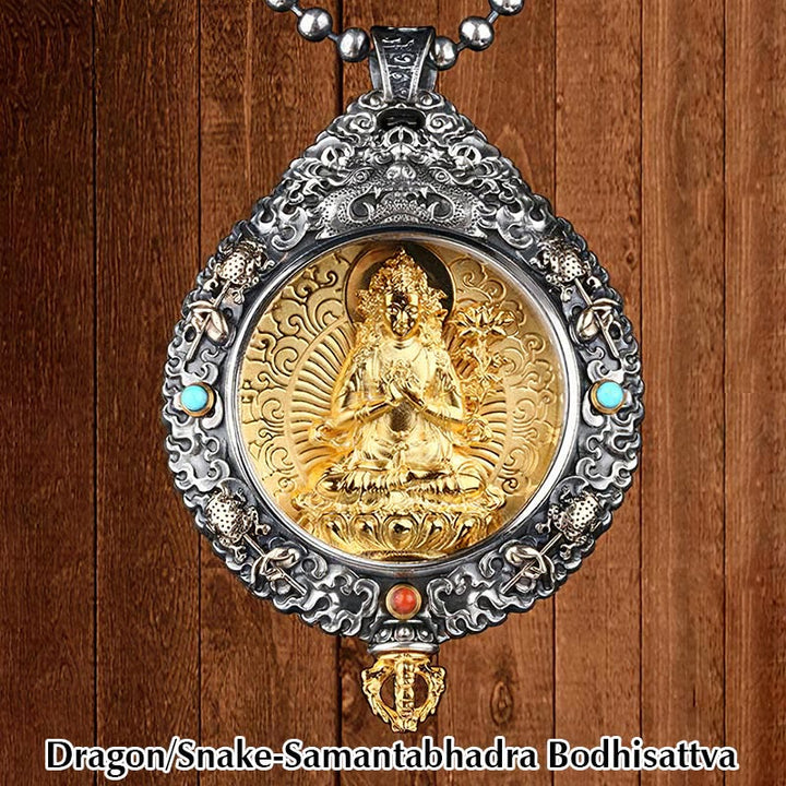 Buddha Stones Chinese Zodiac Natal Buddha Thangka Nine Palaces Eight Diagrams Wealth Rotatable Necklace Pendant - Dragon/Snake-Samantabhadra Bodhisattva - image 6
