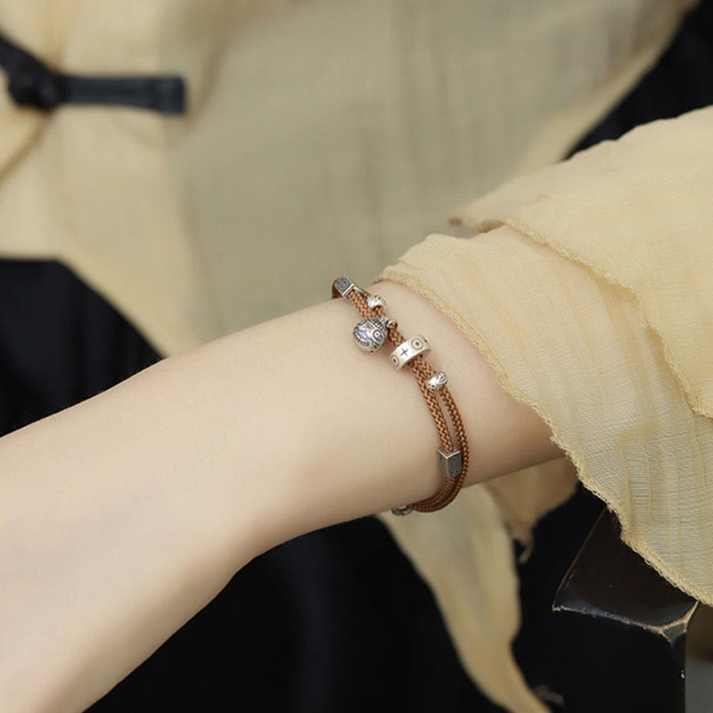 Buddha Stones 925 Sterling Silver Gold Swallowing Beast Koi Fish Wealth Handcrafted Braided Bracelet - image 10