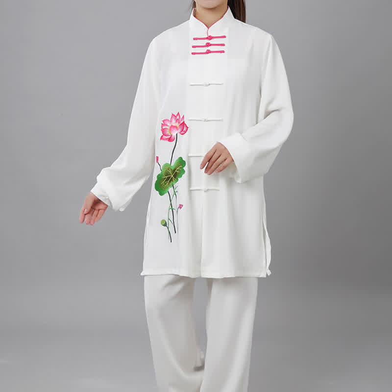 Lotus Flower Leaf Pattern Tai Chi Meditation Prayer Spiritual Zen Practice Clothing Women's Set - US12，UK/AU16，EU44 (3XL) - image 1