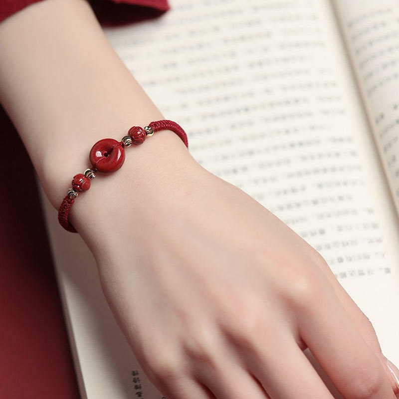 Buddha Stones Handmade Lotus Cinnabar Peace Buckle Blessing Braid Bracelet - image 4