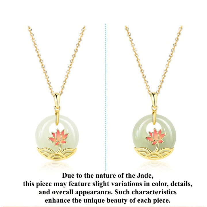 Buddha Stones 925 Sterling Silver Hetian White Jade Lotus Flower Blessing Necklace Pendant - image 10