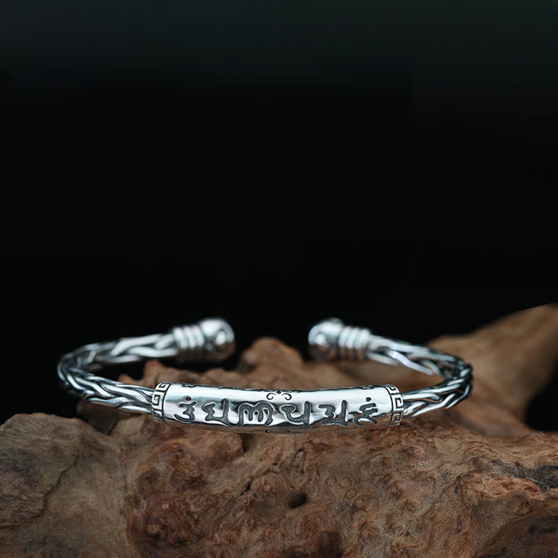 Buddha Stones Tibet Om Mani Padme Hum Engraved Focus Cuff Bracelet Bangle - image 5