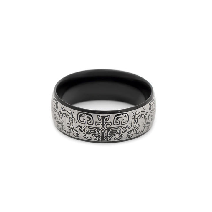 Buddha Stones Lucky Mythological Creature Taotie Wealth Titanium Steel Ring