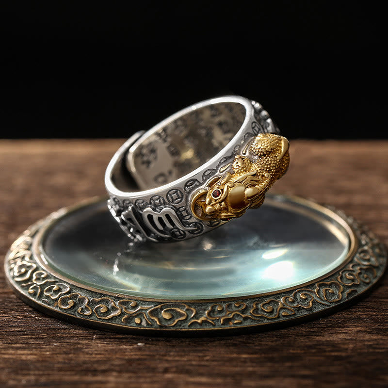 Buddha Stones Tibetan 990 Sterling Silver Om Mani Padme Hum PiXiu Dorje Vajra Heart Sutra Engraved Wealth Ring - image 1