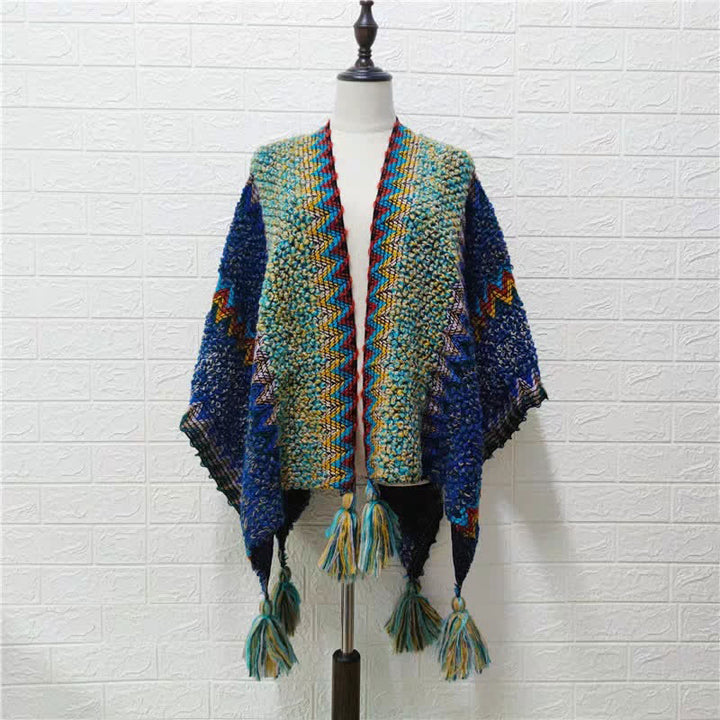 Buddha Stones Tibetan Shawl Soft Warm Knitting Cloak Winter Tibetan Tassel Scarf - image 18