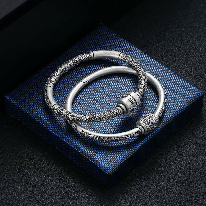 Buddha Stones 990 Sterling Silver Tibetan Auspicious Clouds Om Mani Padme Hum Engraved Creativity Bracelet Bangle - image 14