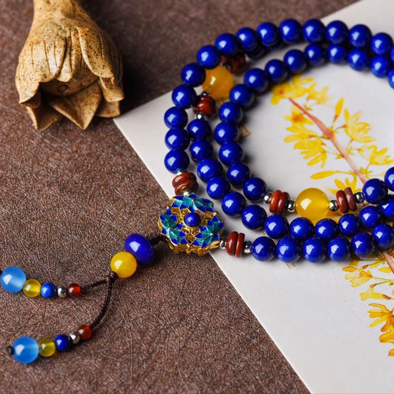 Buddha Stones Lazurite Lapis Lazuli Yellow Agate Positive Bracelet - image 6