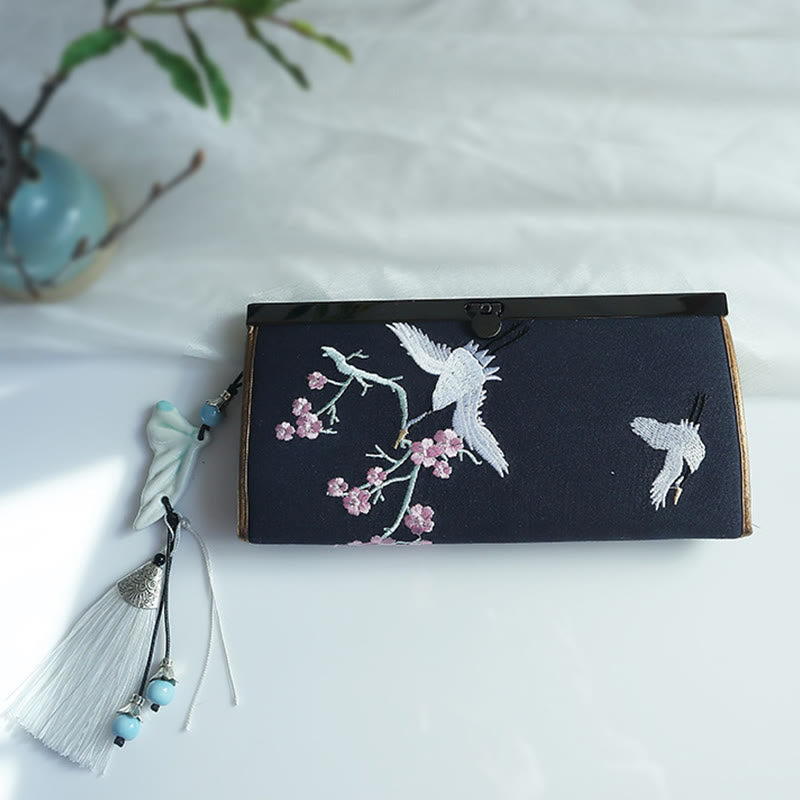 Flower Plum Peach Blossom Bamboo Double-sided Embroidery Large Capacity Cash Holder Wallet Shopping Purse - image 26