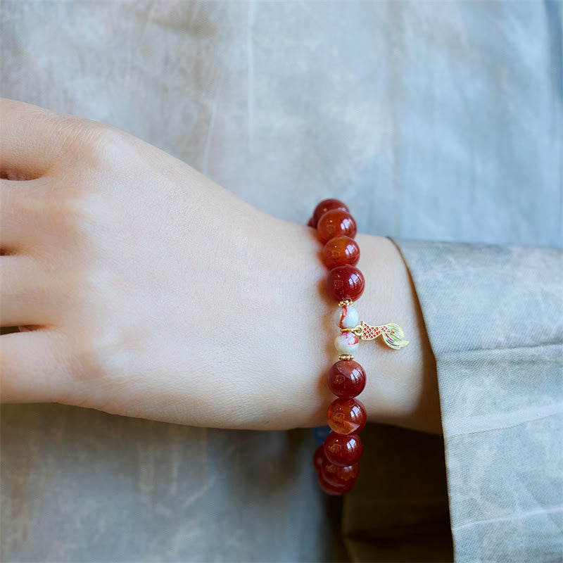 Buddha Stones Natural Red Agate Peace Talisman Fu Character Dragon Tail Confidence Charm Bracelet