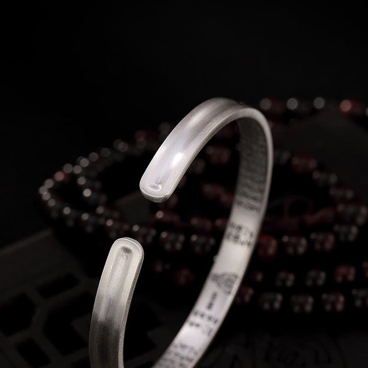 999 Sterling Silver Six True Words Heart Sutra Protection Bracelet Bangle - image 9