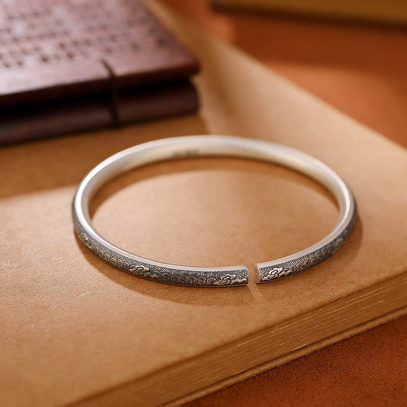Buddha Stones Vintage 999 Sterling Silver Auspicious Clouds Design Luck Bracelet Bangle - image 3