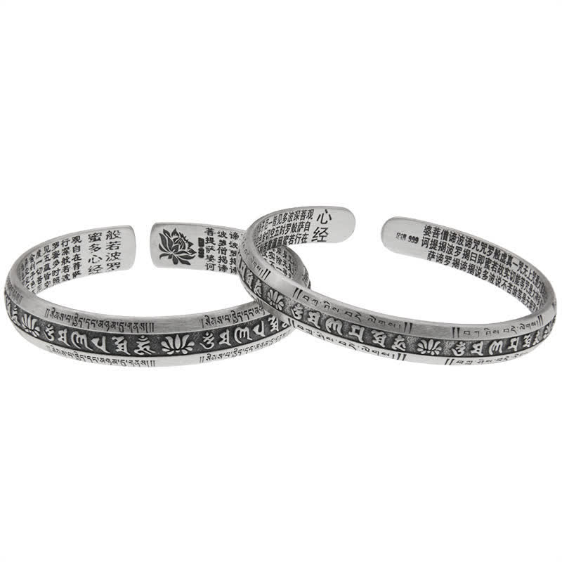 999 Sterling Silver Om Mani Padme Hum Heart Sutra Lotus Peace Bracelet Bangle - image 8