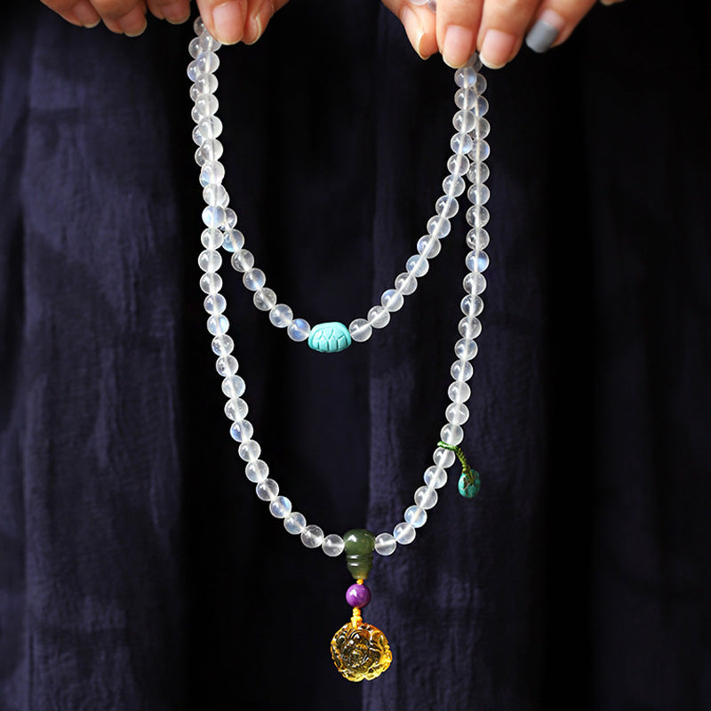 Buddha Stones 108 Mala Beads Moonstone Amber Lotus Turquoise Crystal Healing Bracelet - image 2