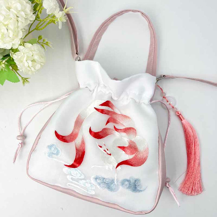 Buddha Stones Suzhou Embroidery Rabbit Lotus Epiphyllum Peony Magnolia Silk Tote Crossbody Bag Shoulder Bag Handbag