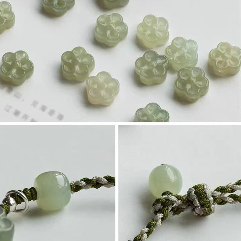 Buddha Stones Handmade Plum Blossom Flower Jade Luck Prosperity Braided Bracelet - image 3