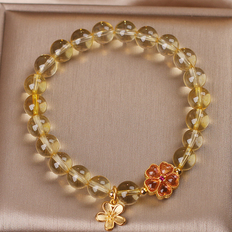 Buddha Stones Natural Citrine Flower Charm Prosperity Protection Bracelet