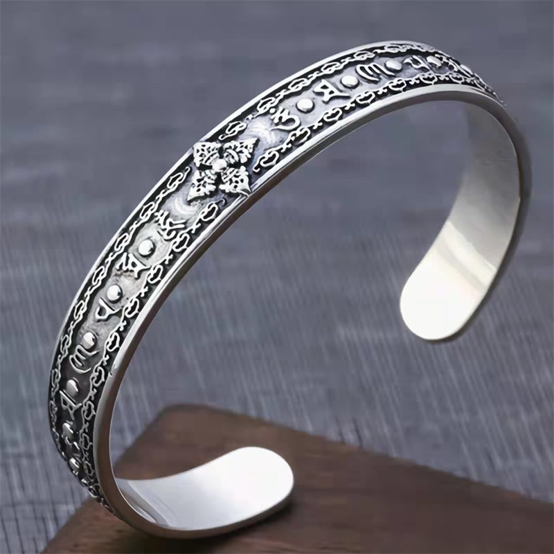 Buddha Stones 925 Sterling Silver Om Mani Padme Hum Double Dorje Engraved Wisdom Cuff Bracelet Bangle - image 13