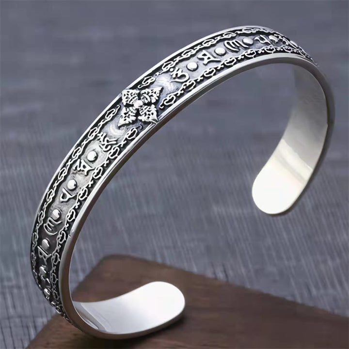 Buddha Stones 925 Sterling Silver Om Mani Padme Hum Double Dorje Engraved Wisdom Cuff Bracelet Bangle - image 13
