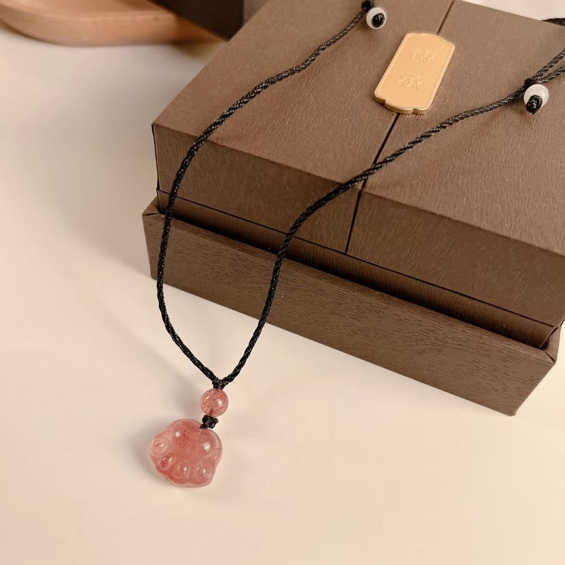 Buddha Stones Strawberry Quartz Lovely Cat Paw Claw Healing Necklace Pendant - image 10