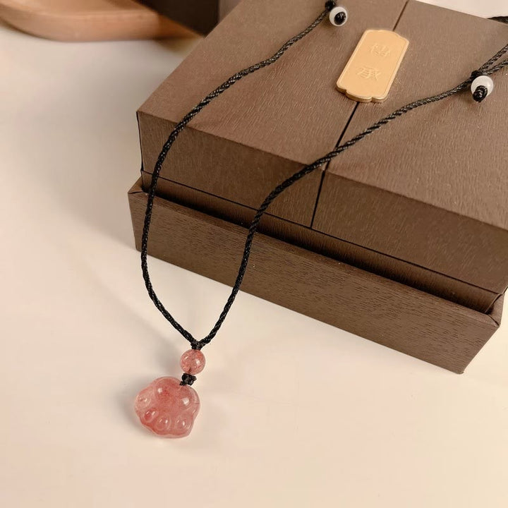 Buddha Stones Strawberry Quartz Lovely Cat Paw Claw Healing Necklace Pendant - image 10
