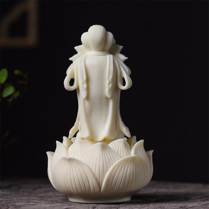 Buddha Stones Mini Ivory Fruit Kwan Yin Avalokitesvara Lotus Wealth Desk Decoration - image 3