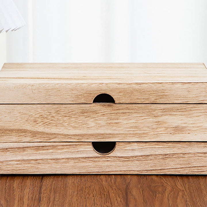 Buddha Stones Retro Beige Wooden Jewelry Box Two-Layer Jewelry Storage Box With Mirror - image 12