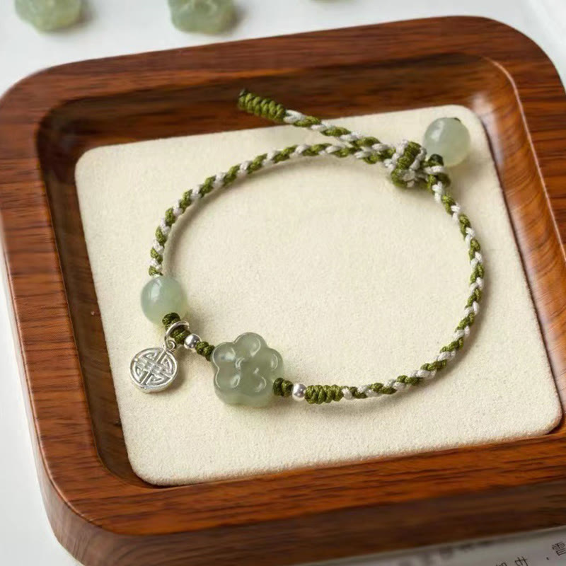 Buddha Stones Handmade Plum Blossom Flower Jade Luck Prosperity Braided Bracelet - image 5