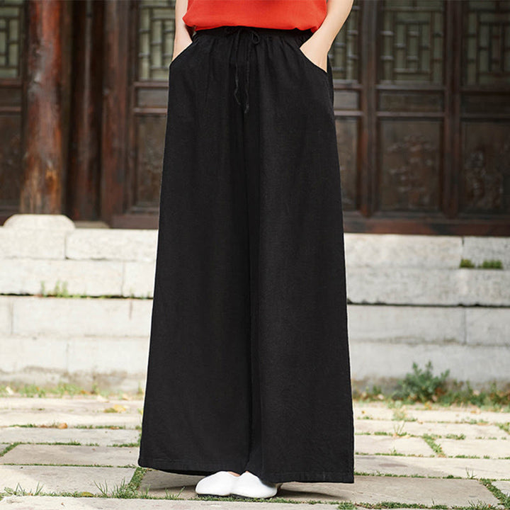 Buddha Stones Plain Wide Leg Pants Dance Women's Yoga Pants With Pockets