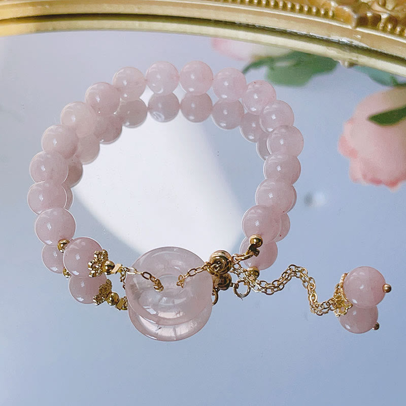 Buddha Stones Natural Pink Crystal Peace Buckle Love Charm Bracelet - image 1