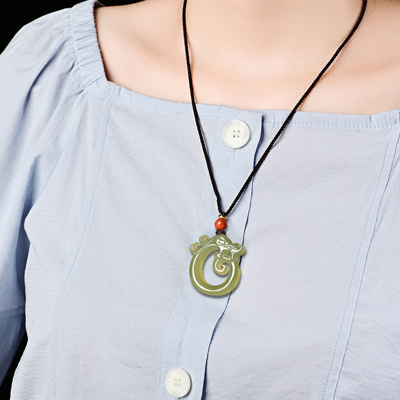 White Jade Cyan Jade Dragon Protection Necklace String Pendant - image 3