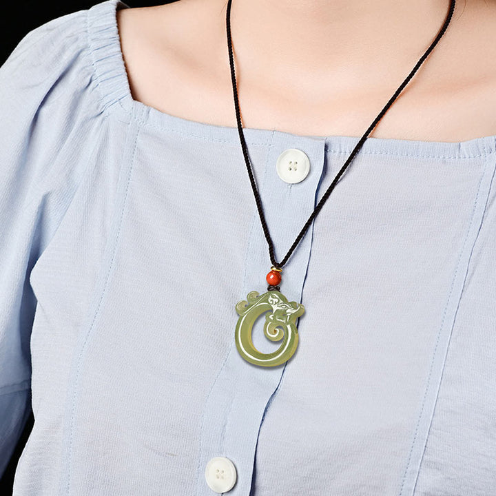 White Jade Cyan Jade Dragon Protection Necklace String Pendant - image 3