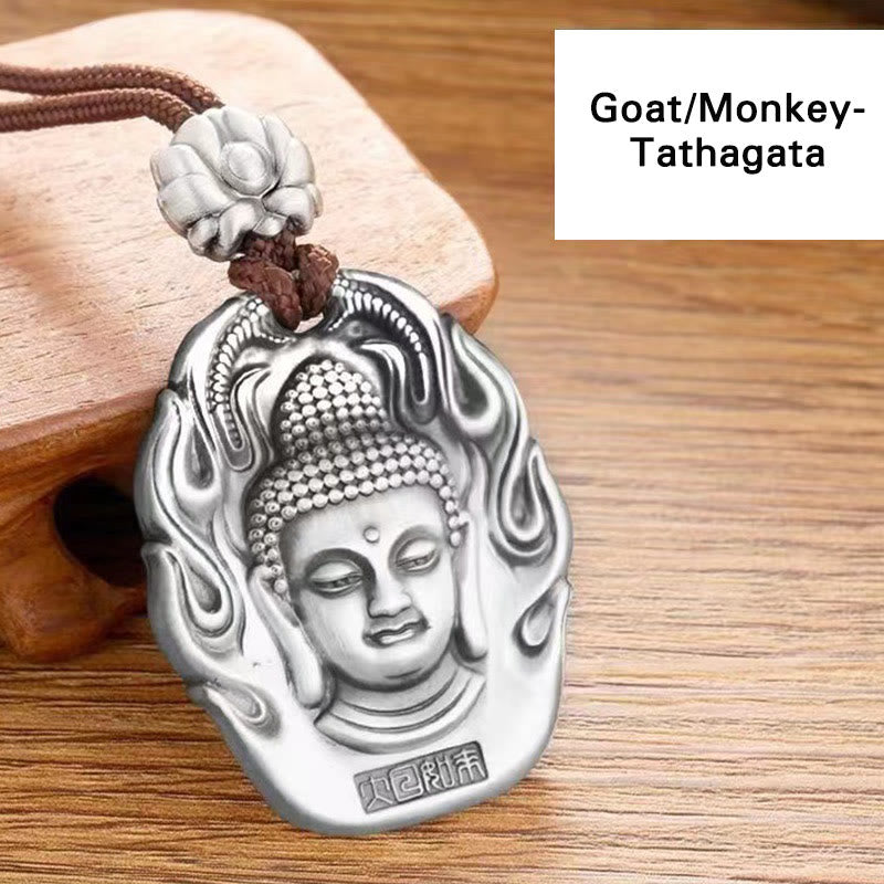 Buddha Stones Chinese Zodiac Natal Buddha Om Mani Padme Hum Lotus Compassion Necklace Pendant - image 6