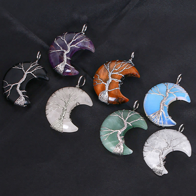 Buddha Stones Natural Quartz Crystal Moon Tree Of Life Healing Energy Necklace Pendant - image 20
