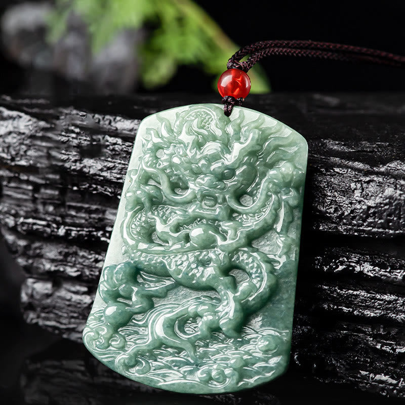 Buddha Stones Natural Jade Chinese Zodiac Dragon Sea Luck String Necklace Pendant - image 7