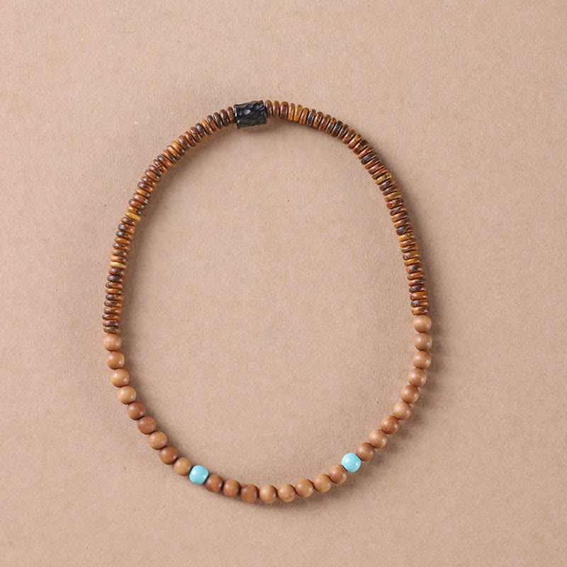 Buddha Stones Sandalwood Small Leaf Red Sandalwood Turquoise Protection Double Wrap Bracelet