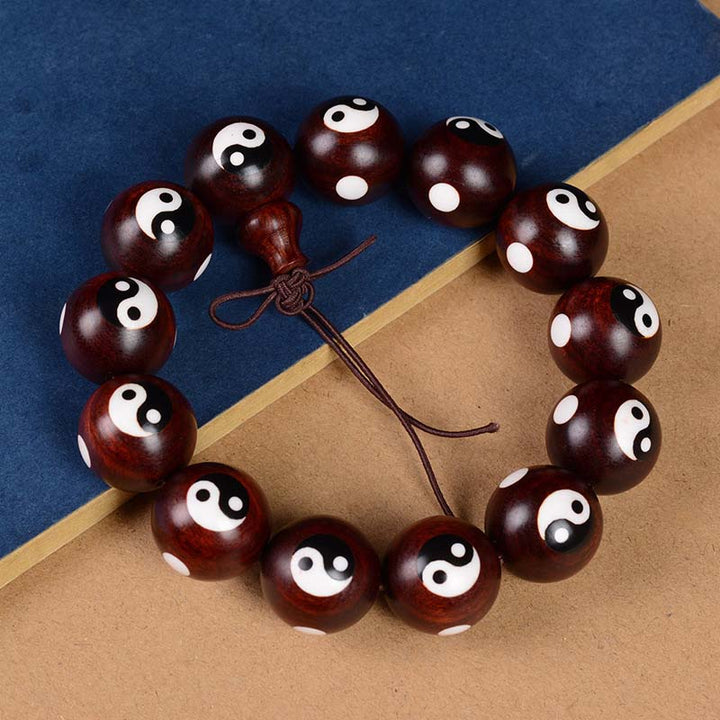 Buddha Stones Small Leaf Red Sandalwood Yin Yang Protection Bracelet