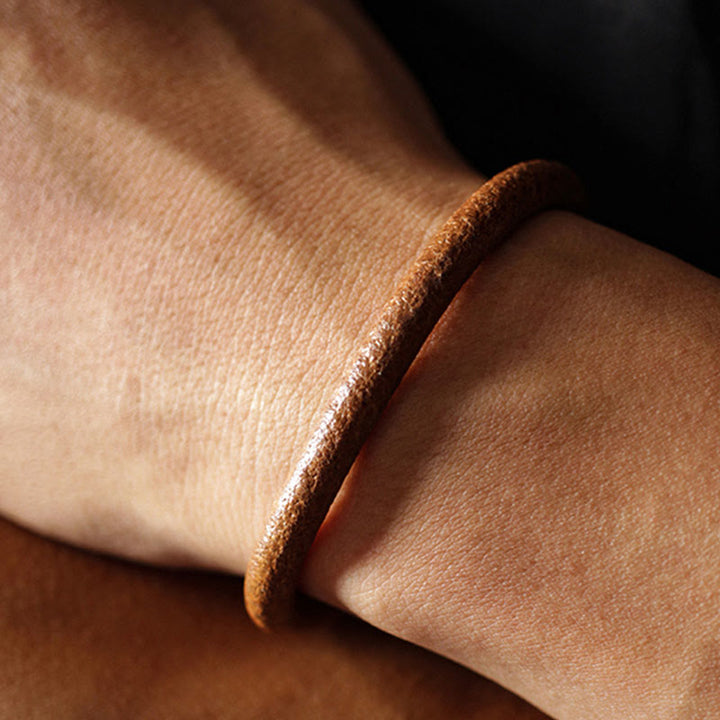 Buddha Stones Retro Leather Luck Healing Copper Magnetic Buckle Bracelet - image 6