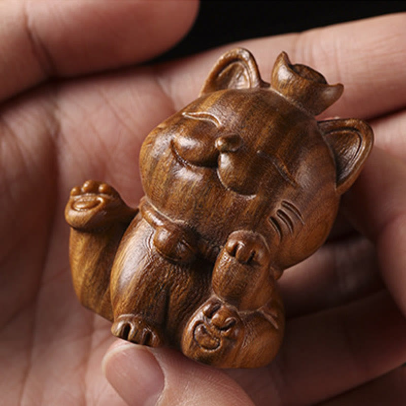 Buddha Stones Mini Green Sandalwood Ingot Lucky Cat Carved Peace Desk Decorations - image 13