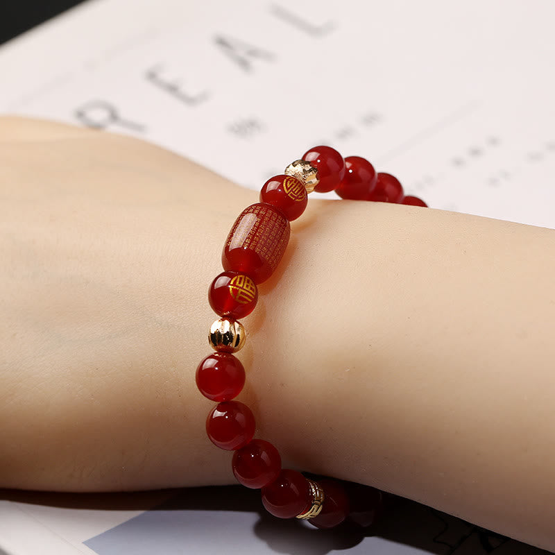 Buddha Stones Natural Red Agate Green Agate Buddhist Sutras Calm Bracelet