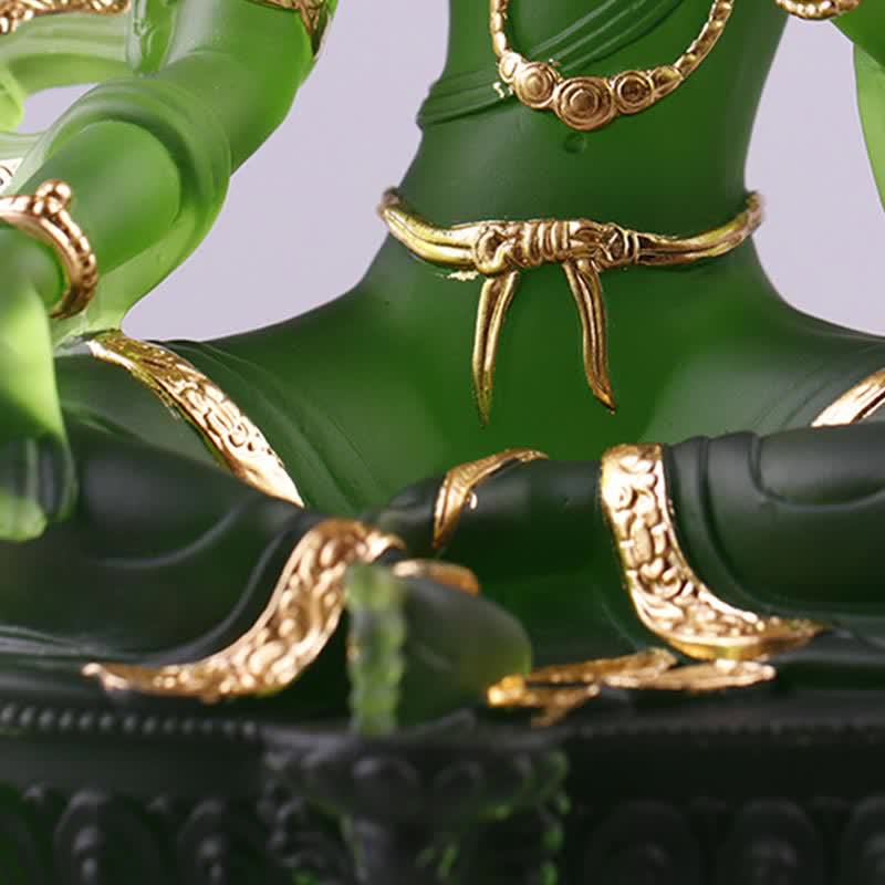 Bodhisattva Green Tara Handmade Liuli Crystal Art Piece Protection Home Office Statue Decoration - image 12