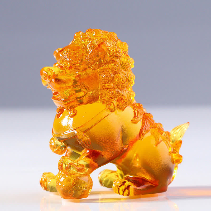 Handmade Liuli Crystal Lion Art Piece Strength Home Office Decoration - Gold&Bead - image 11