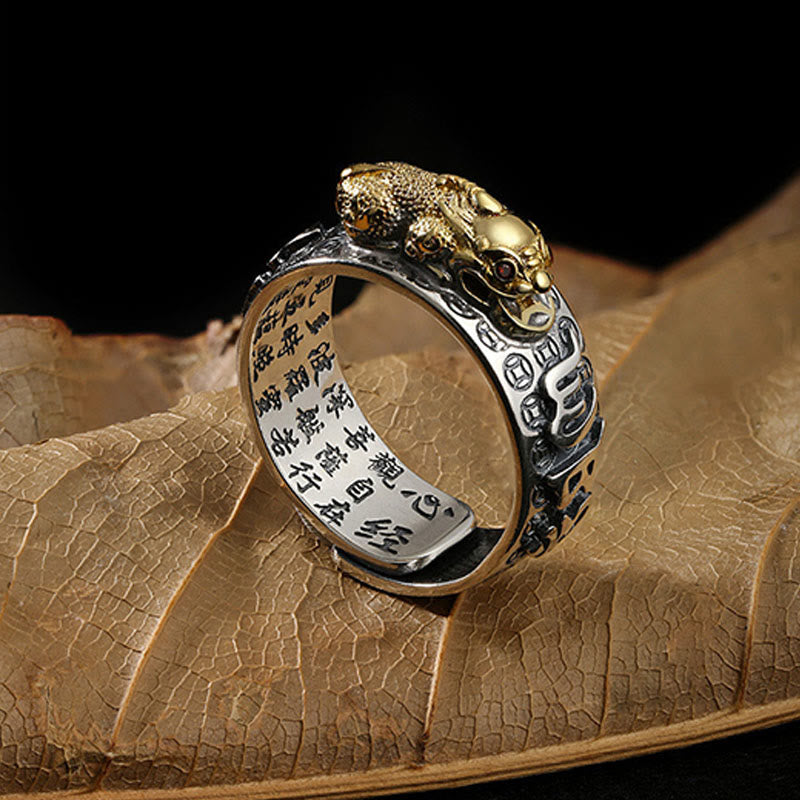 Buddha Stones Tibetan 990 Sterling Silver Om Mani Padme Hum PiXiu Dorje Vajra Heart Sutra Engraved Wealth Ring - image 6