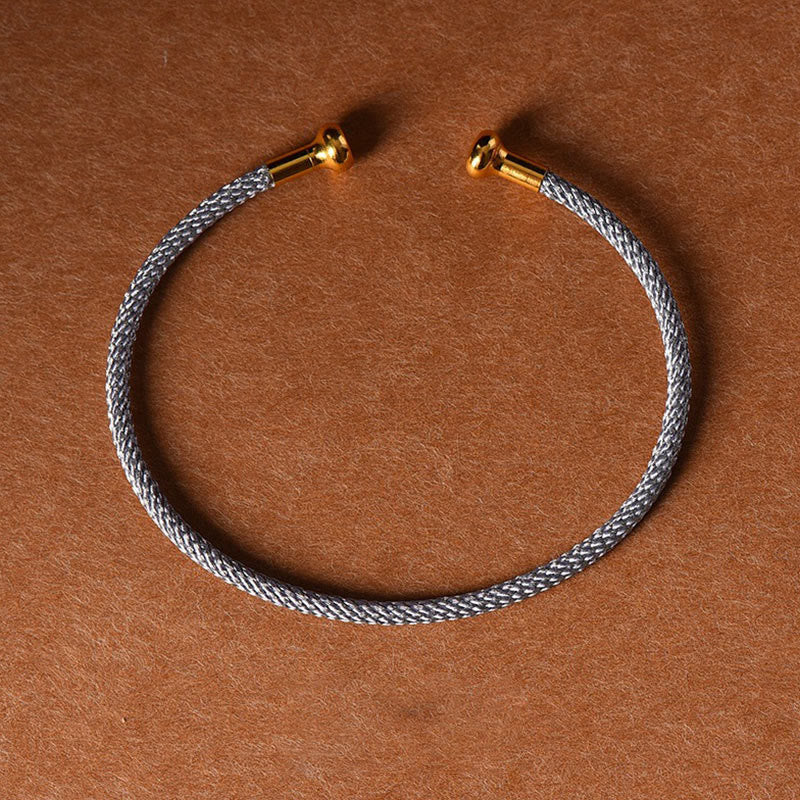 Buddha Stones Simple Design Handmade Luck Braid String Cuff Bracelet - Gray - image 26