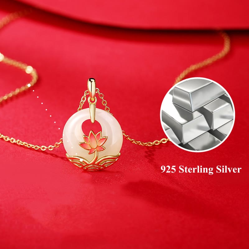Buddha Stones 925 Sterling Silver Hetian White Jade Lotus Flower Blessing Necklace Pendant - image 9