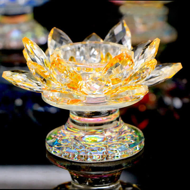 Lotus Flower Crystal Candle Holder Home Office Offering Decoration - Gold - image 13